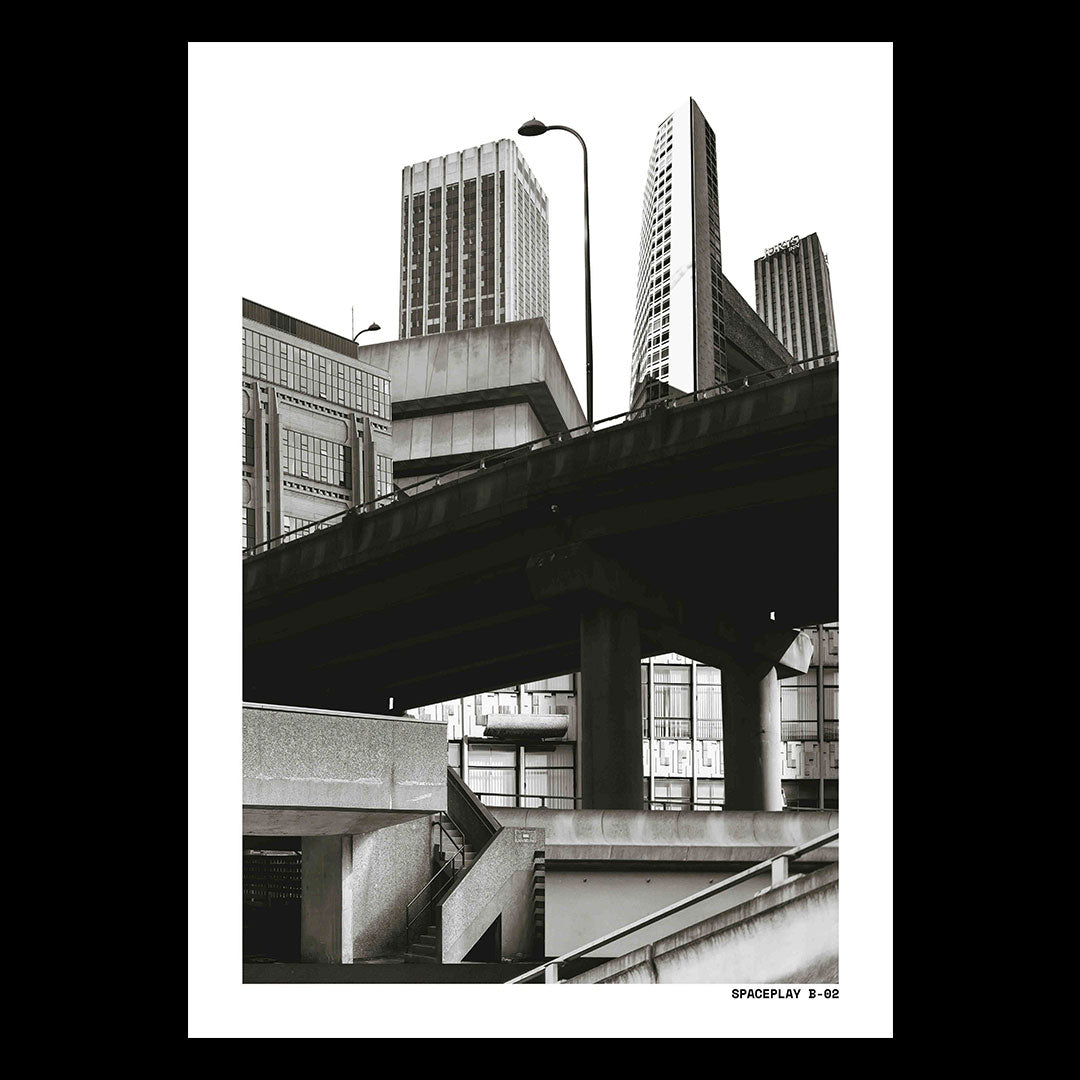 a3 collage risograph of a re imagined Birmingham Brutalist landscape.