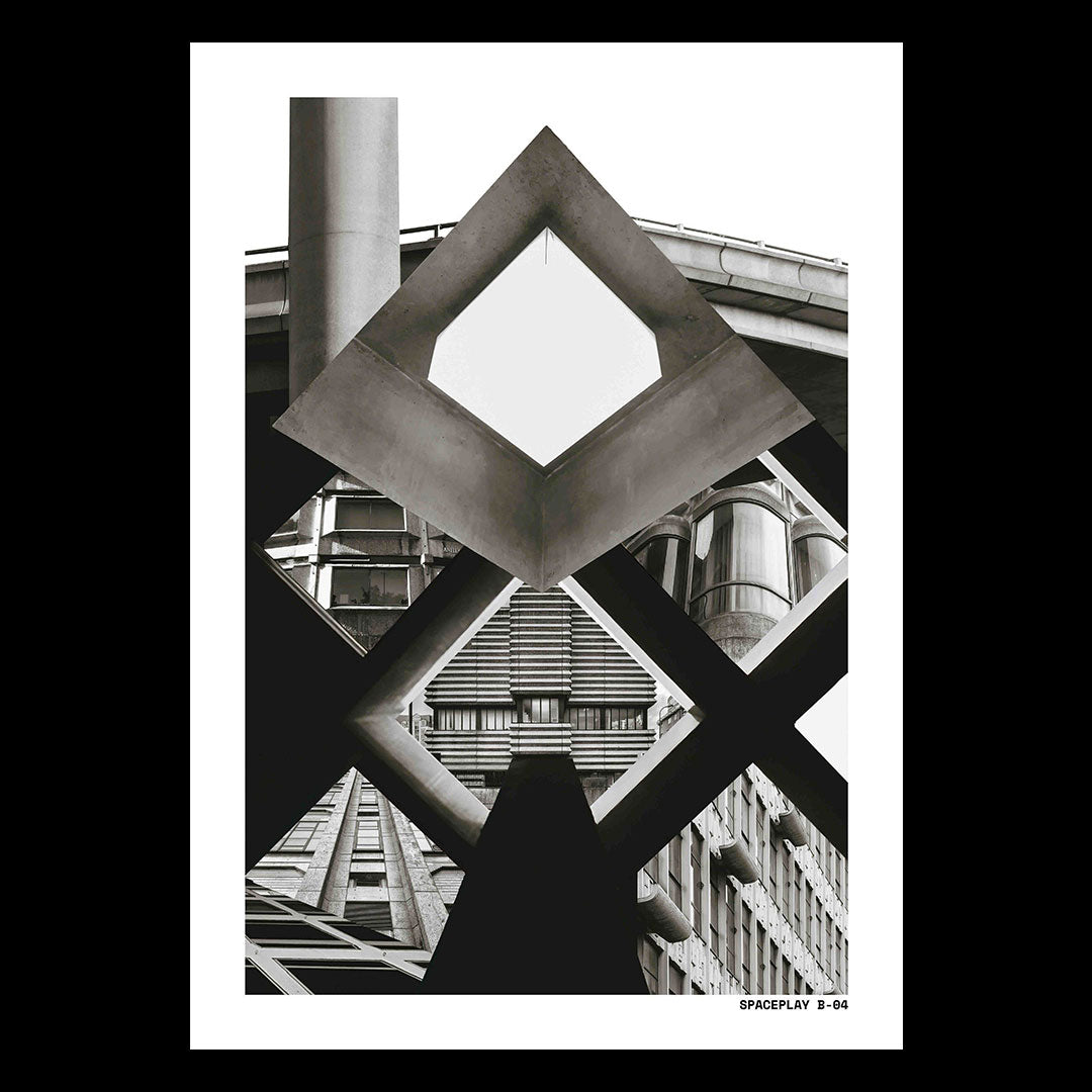 a3 collage risograph of a re imagined Birmingham Brutalist landscape.