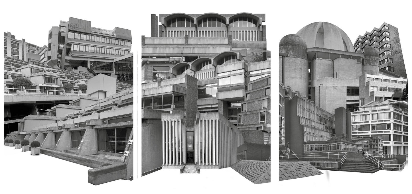 Cambridge Brutalist World – A3 Brutalist Collage Triptych