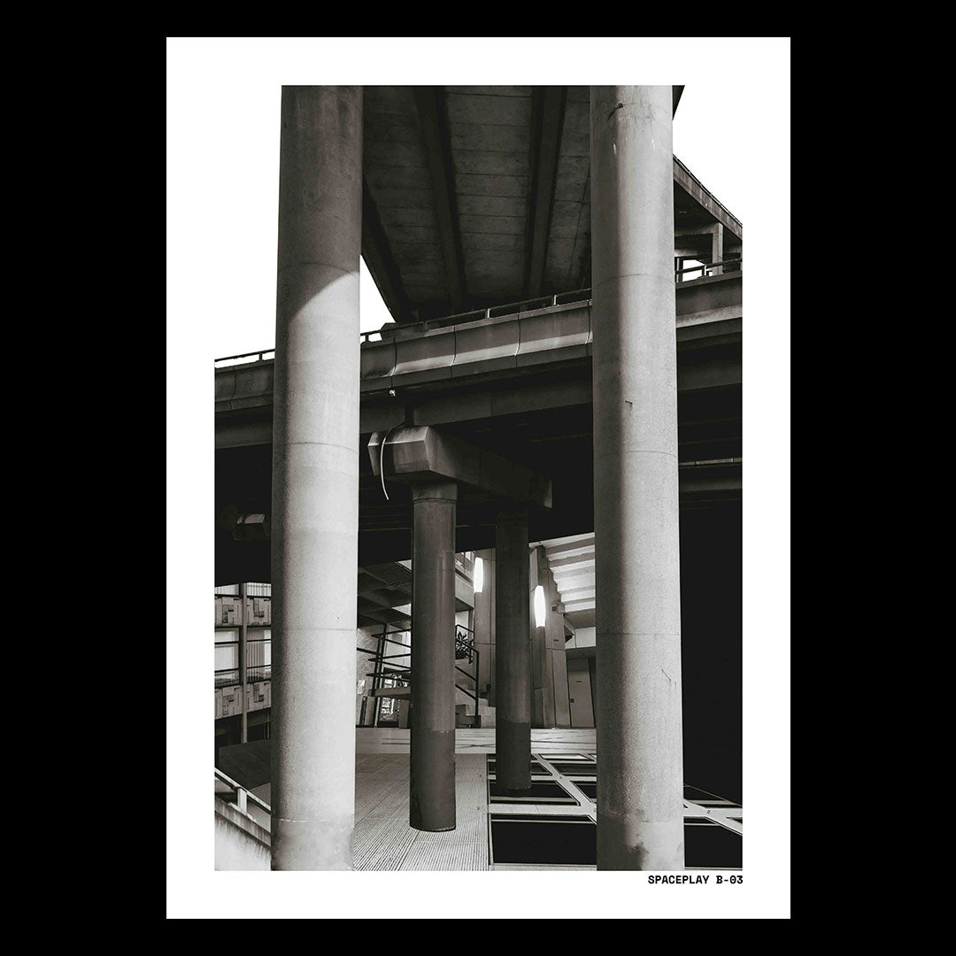 a3 collage risograph of a re imagined Birmingham Brutalist landscape.
