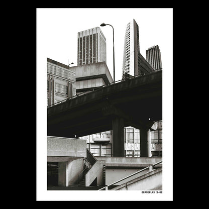 a3 collage risograph of a re imagined Birmingham Brutalist landscape. 