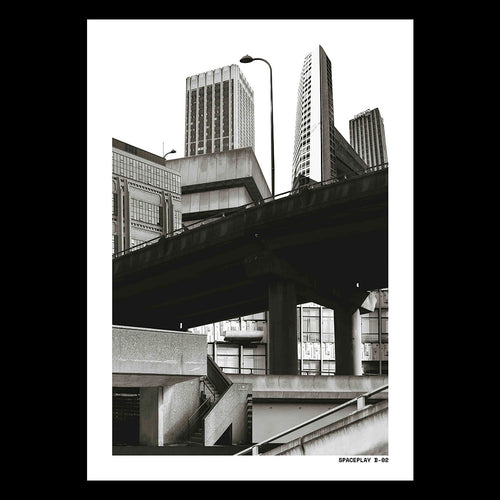 a3 collage risograph of a re imagined Birmingham Brutalist landscape. 