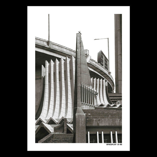 a3 collage risograph of a re imagined Birmingham Brutalist landscape. 