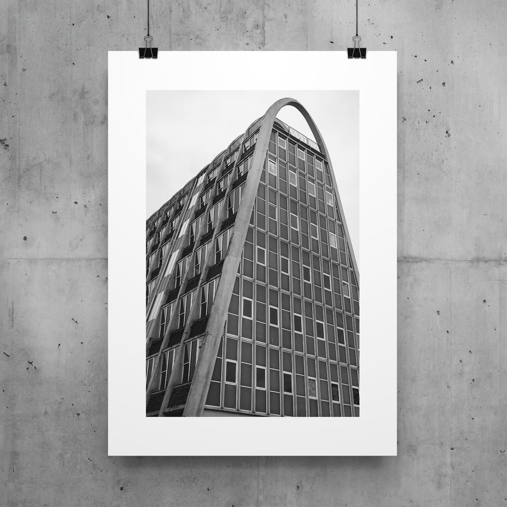 Hollings Building Risograph Print | A3 Black & White Brutalist Architecture Poster